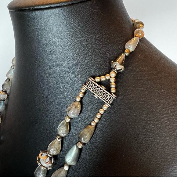 Vintage Inspired Natural Labradorite Two Strand Necklace High Quality Stone 18" - Picture 3 of 6